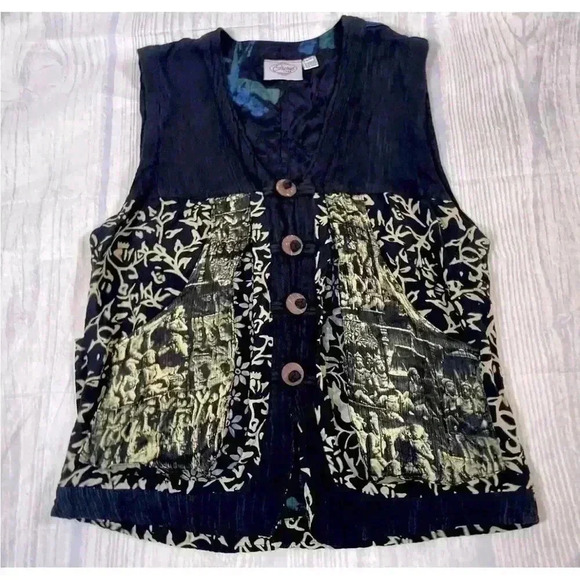 Orchid Lane Best Boho Buddha Hipster Vest Woman’s Size S/M Black Gold buttons - Picture 14 of 15